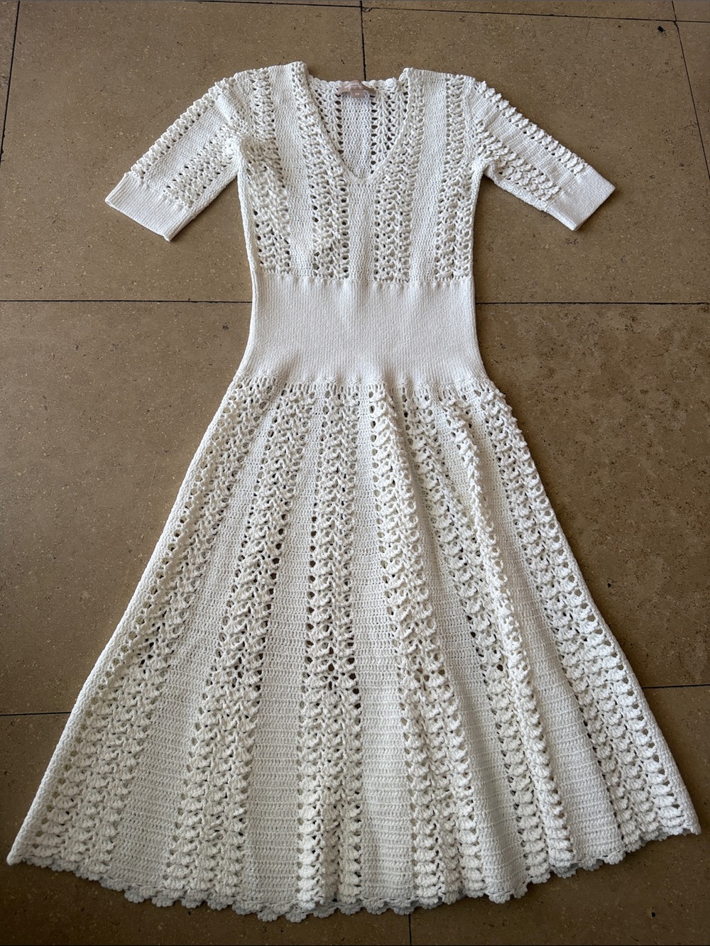 Michael Kors Collection Cream Crochet Knit Maxi Dress
